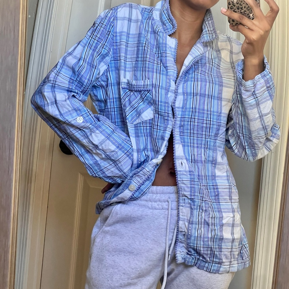 Victoria's Secret Purple and Blue Plaid Shirt
